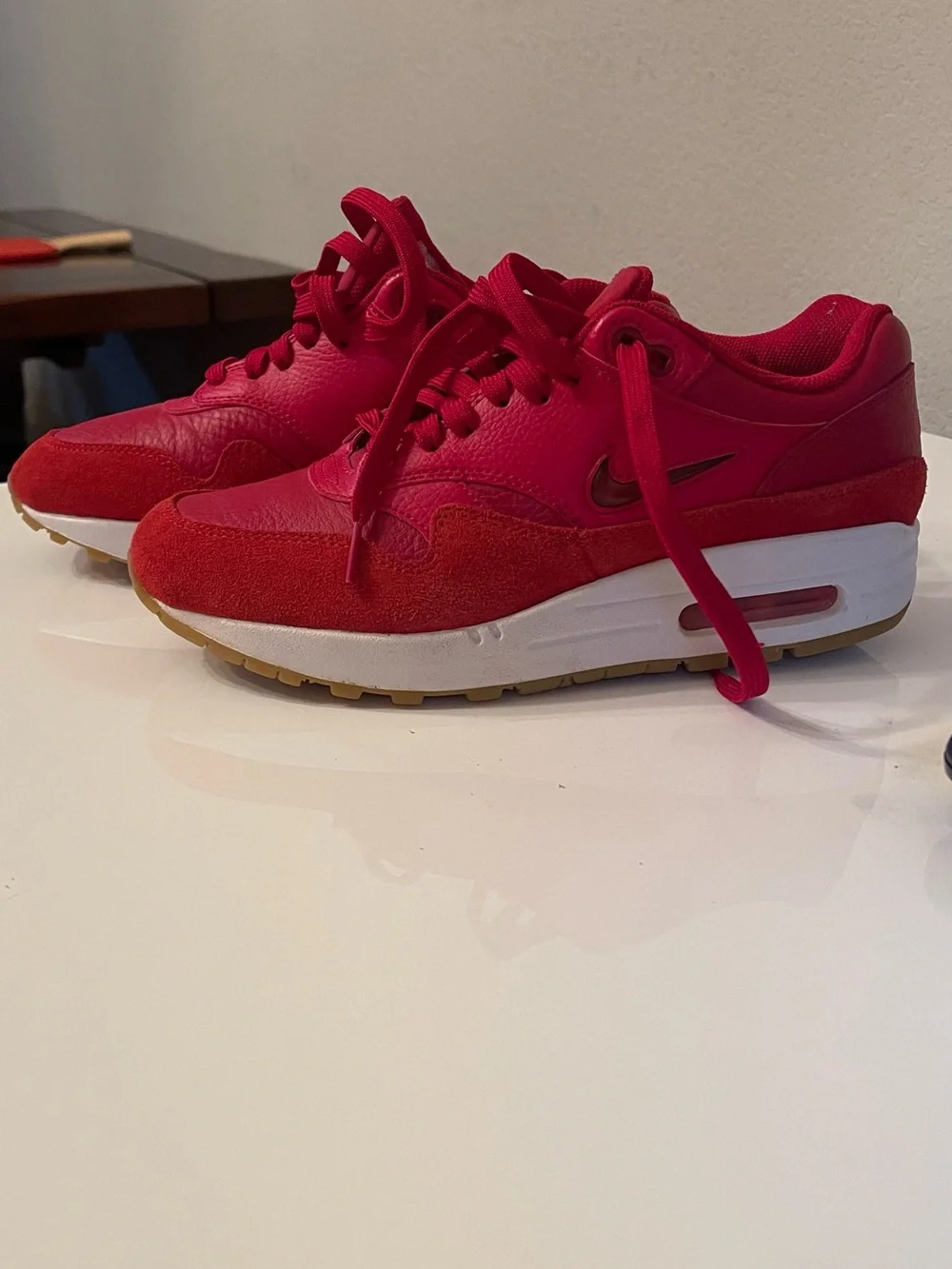Nike Men's Red Leather and Suede Sneakers